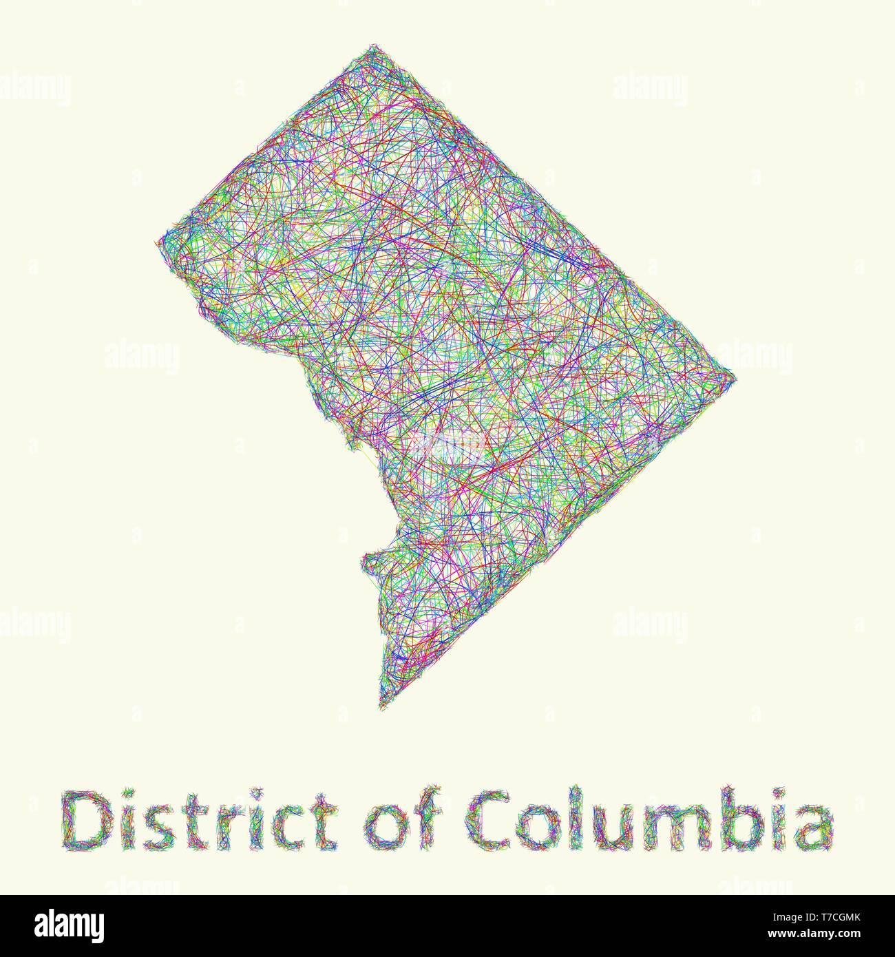 District of Columbia line art map Stock Vector