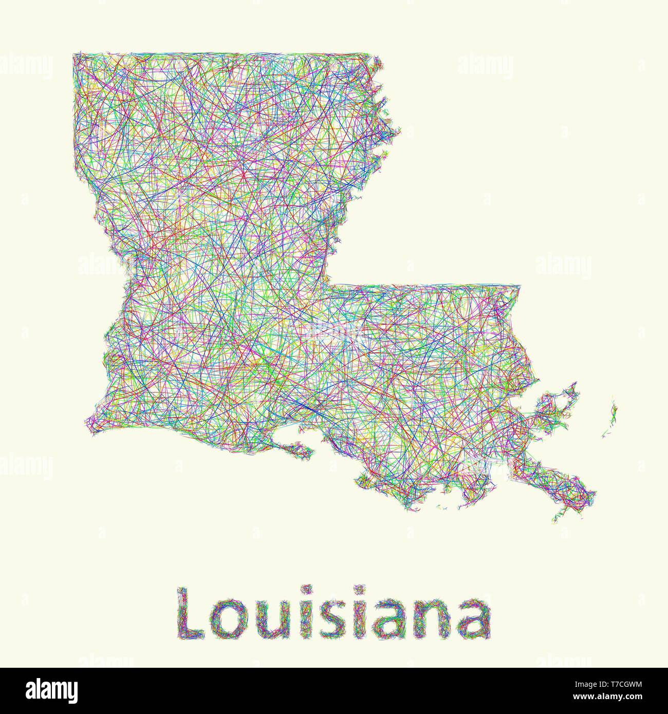 Printable Vector Map of Louisiana with Counties - Single Color
