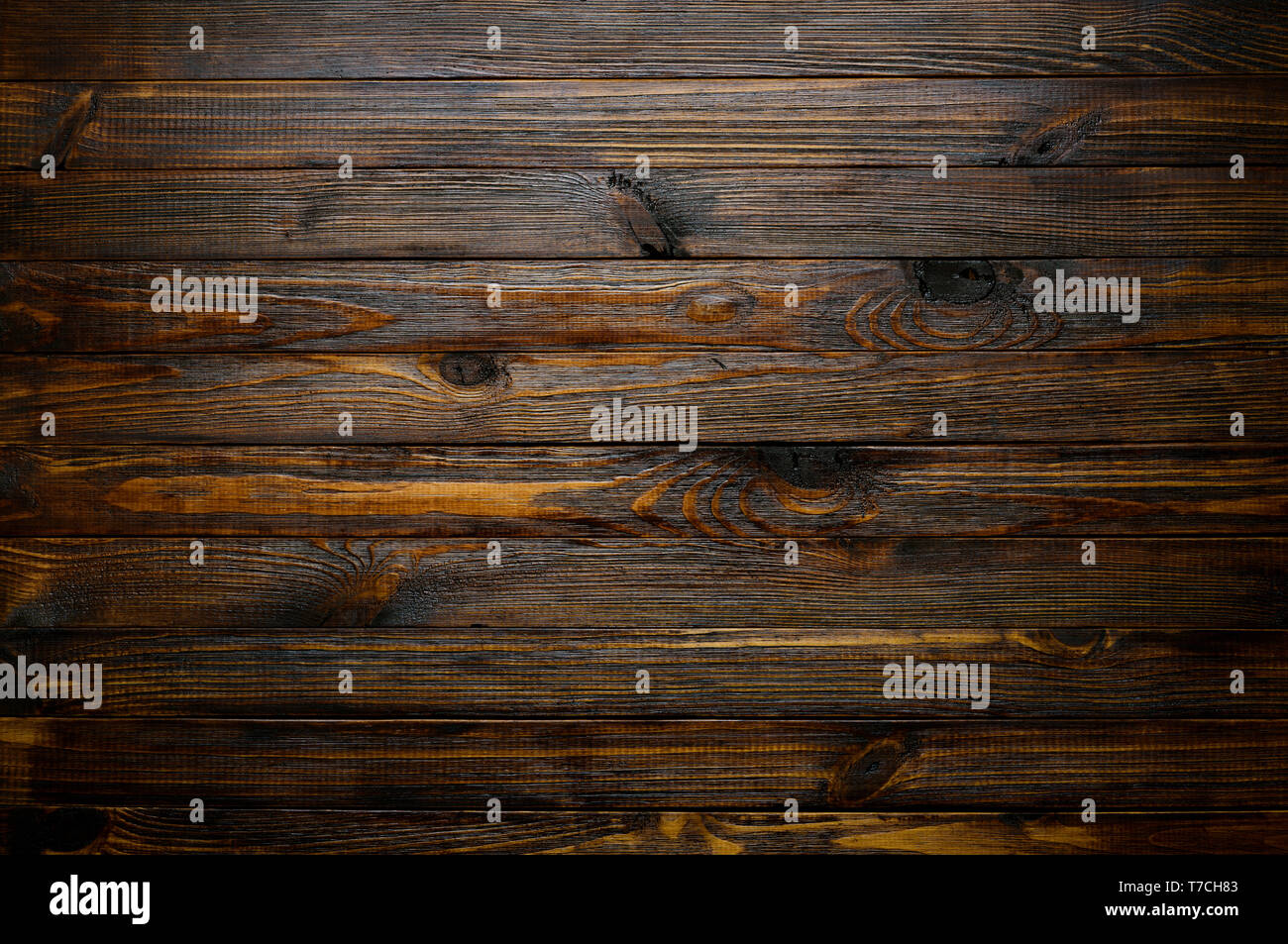 Natural wood texture. Wood background. Blank dark rustic planks table top flat lay view. Stock Photo