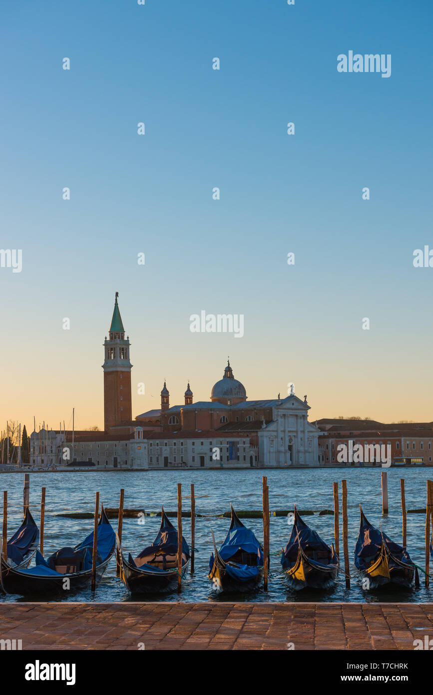 Venice Italy gondolas at sunrise light Stock Photo - Alamy