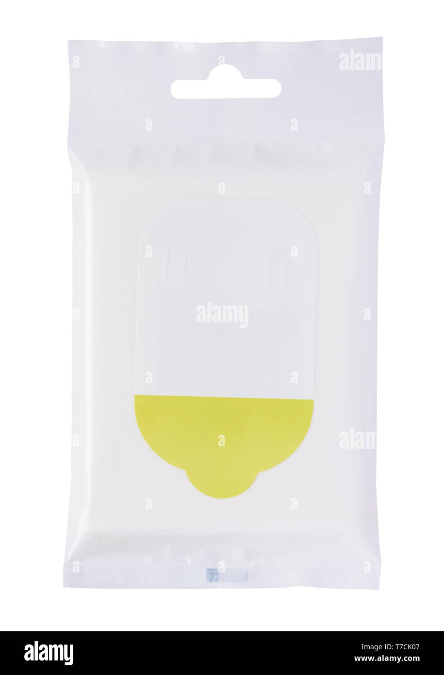 New clean closed wet wipes plastic package with flap isolated on white background Stock Photo