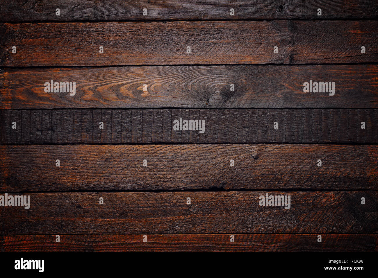 Dark wooden planks table background flatlay Stock Photo