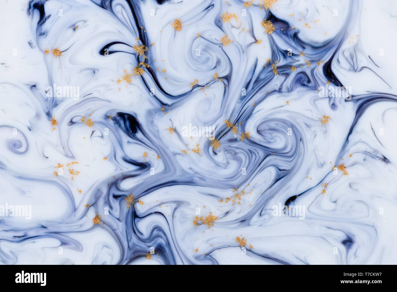 Marbled unique blue abstract background with gold dust Stock Photo