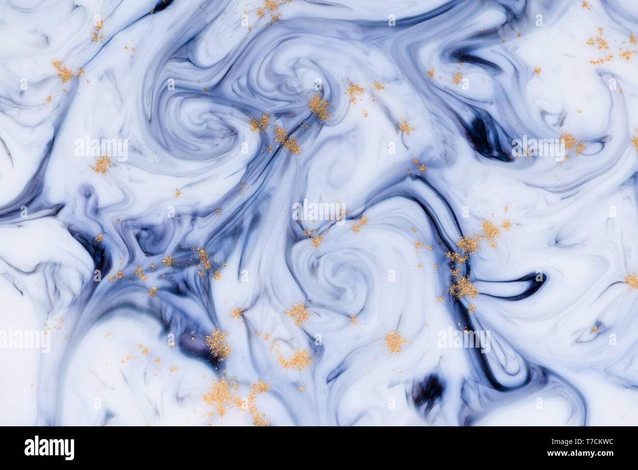 Marbled unique blue abstract background with gold dust Stock Photo