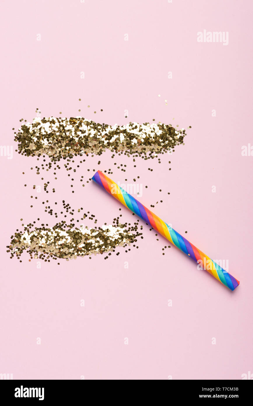 Party drugs concept with glitter and straw Stock Photo
