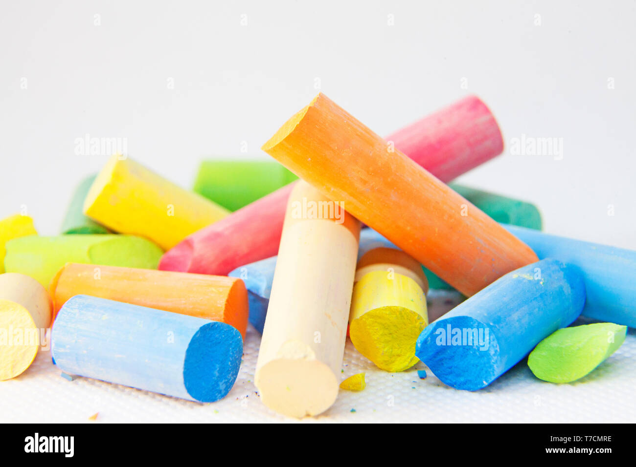 chalkboard crayons in different colors Stock Photo Alamy