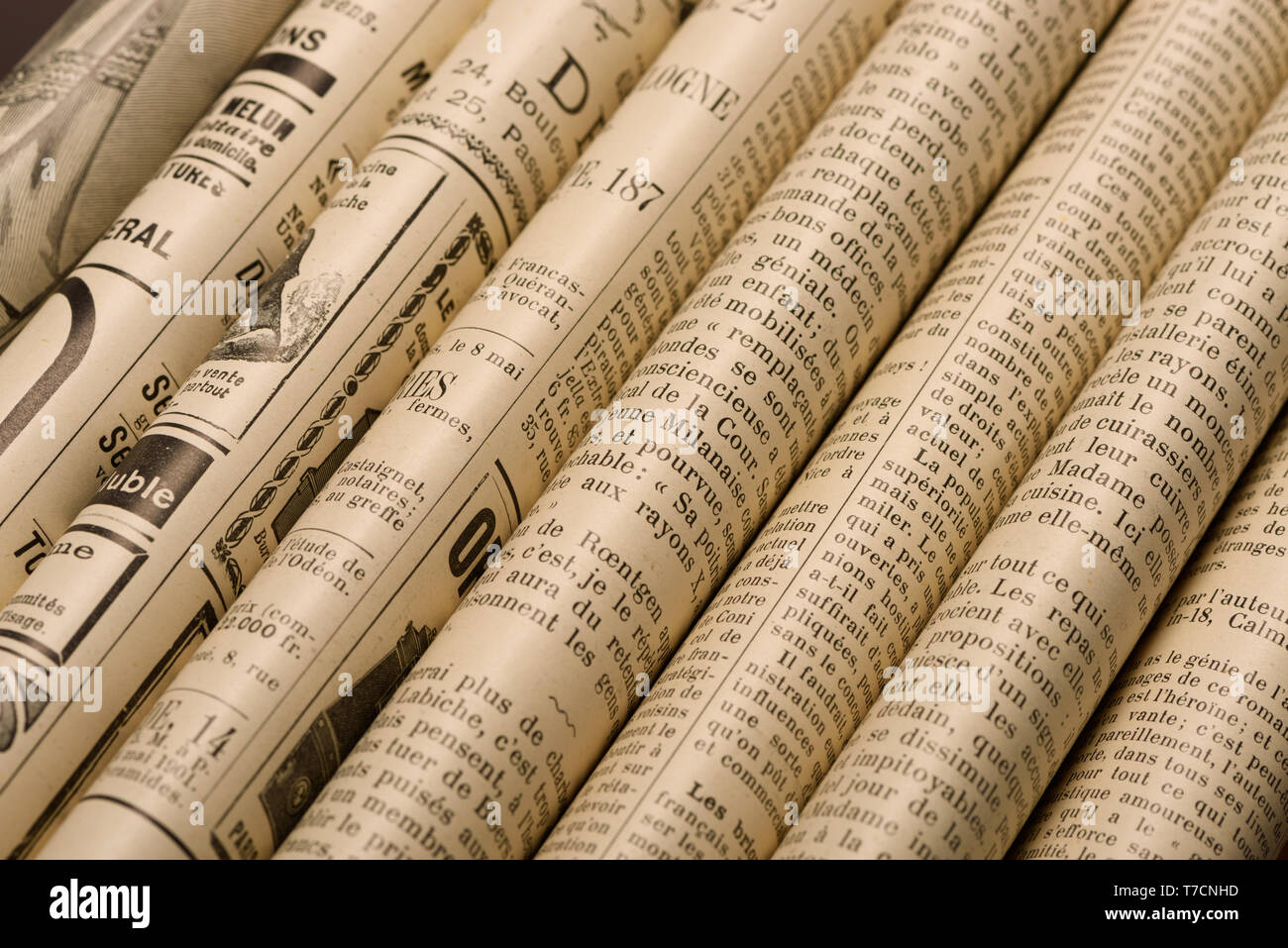 Kiev, Ukraine - 17 October 2018: Folded vintage french journal L Illustration from April 1901 with news and antique advertisement. Illustrative editor Stock Photo