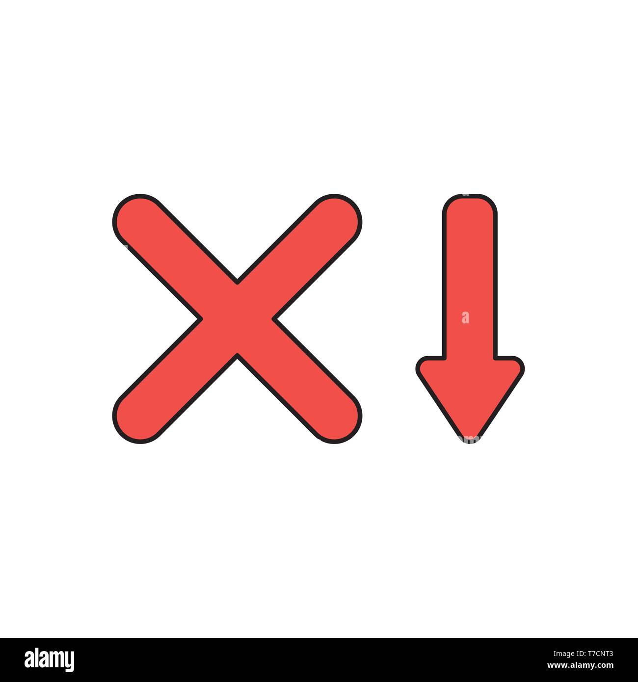 Vector icon concept of red x mark with red arrow moving down Stock