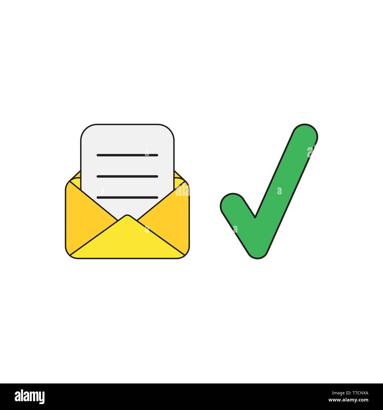 Vector icon concept of open yellow envelope with written paper and ...