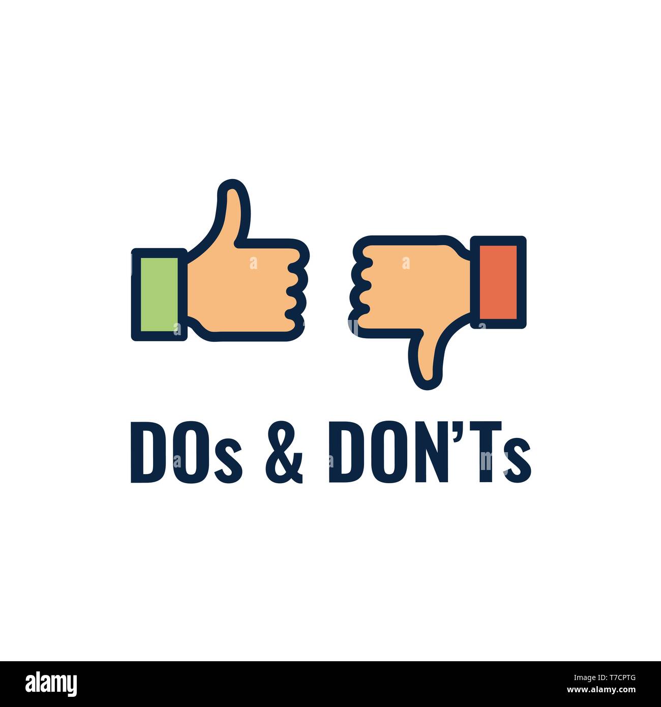 Do's and Don't or Good and Bad Icons with Positive and Negative Symbols Stock Vector