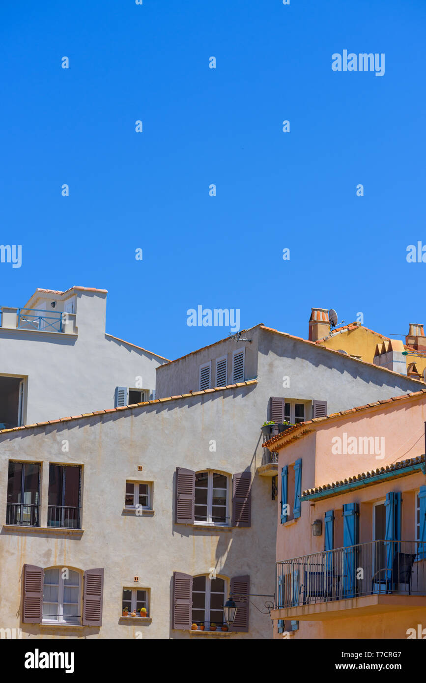 Typical traditional south French mediteranian houses at summer day Stock Photo