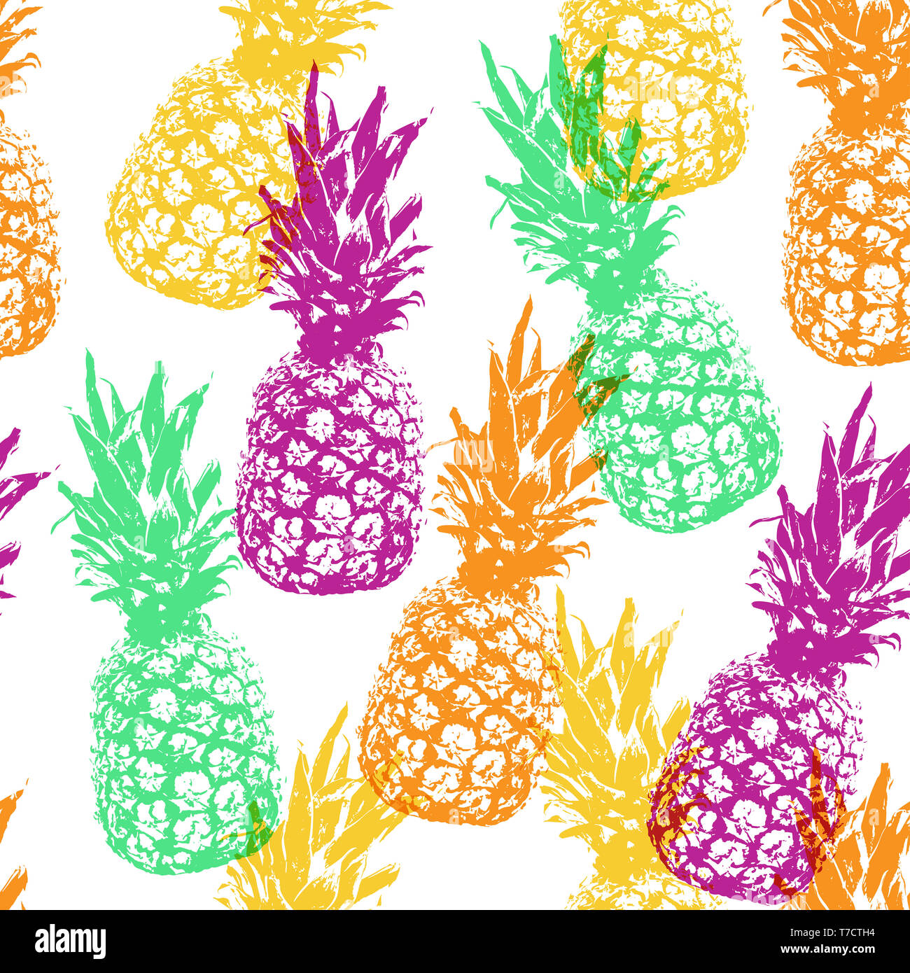 Tropical seamless pattern with pineapples on a white background. Retro ...
