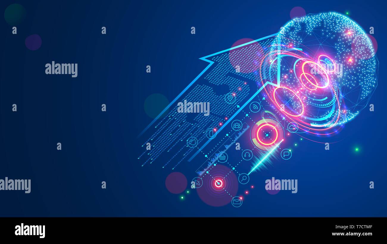 5g sign arrow consist digits matrix. Global high speed internet via wireless network concept. Modern mobile communication technology background Stock Vector