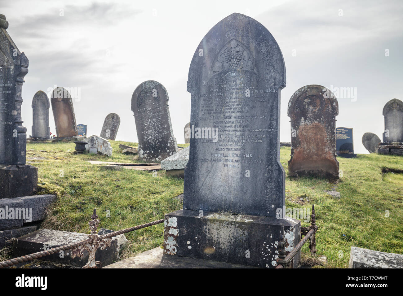 Old gravestones on the top of the hill. Pant in Wales, United KIngdom Stock Photo