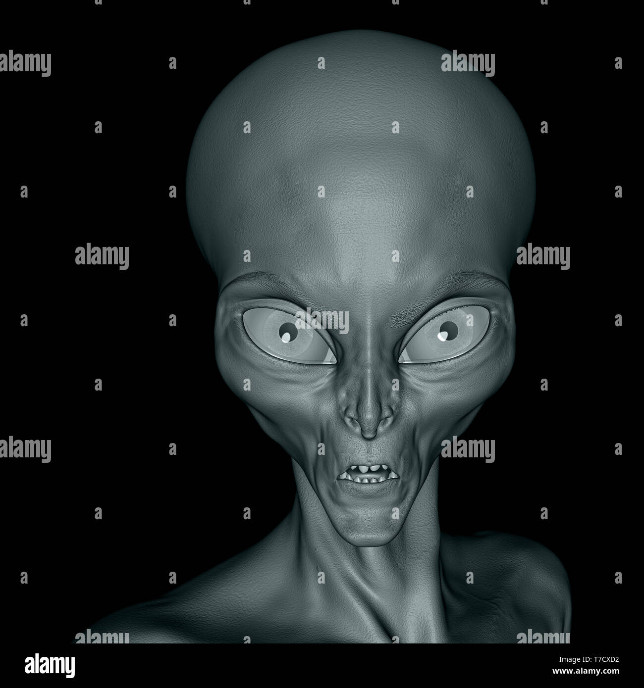 3D render of an alien face close up on a black background Stock Photo ...
