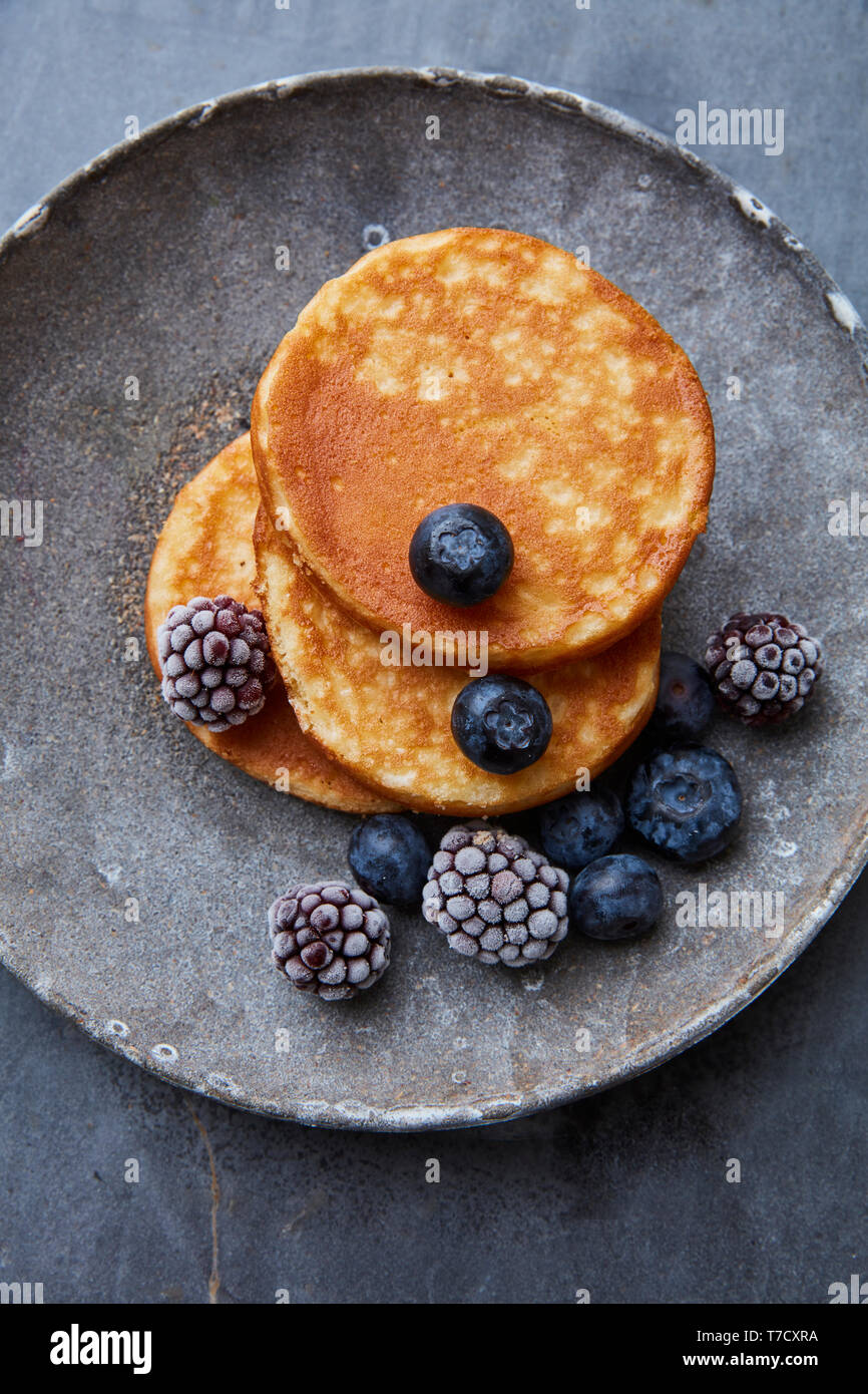Fresh brunch pancakes with berries Stock Photo