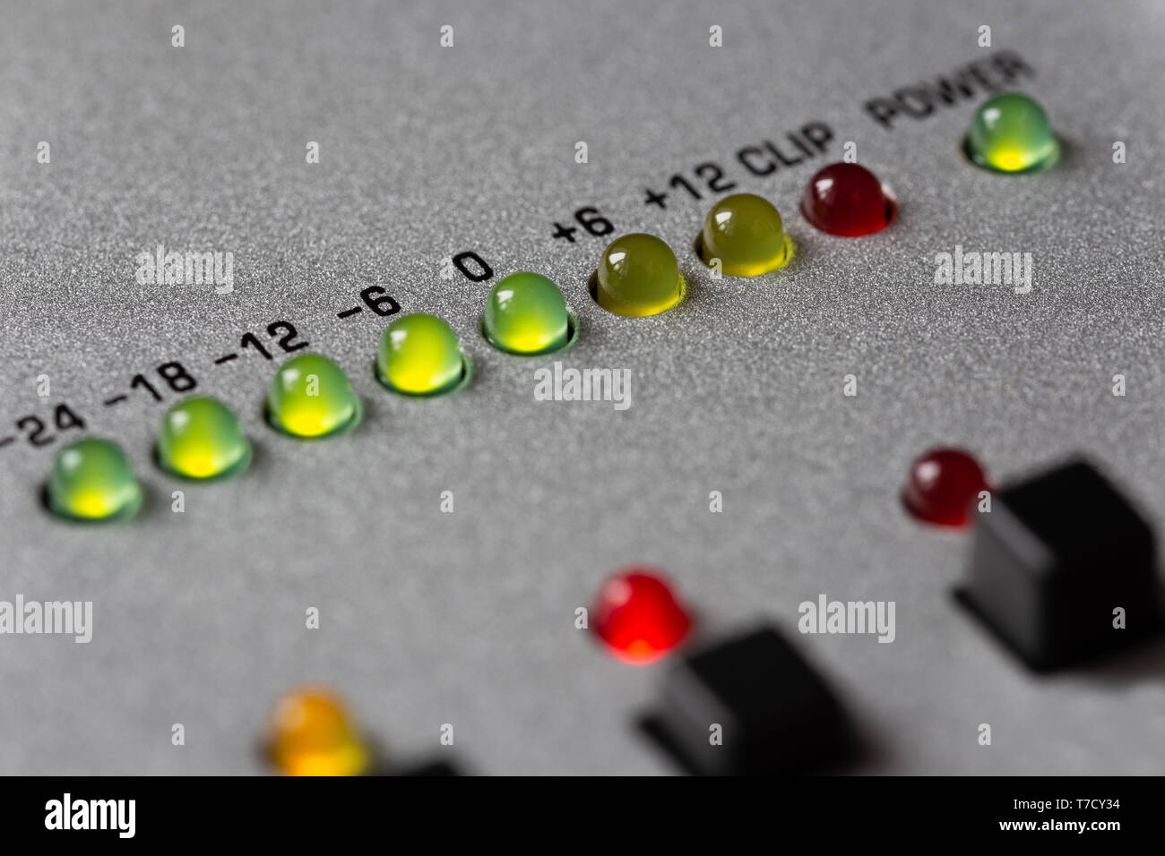 LED level meter with graduation in decibels, closeup Stock Photo