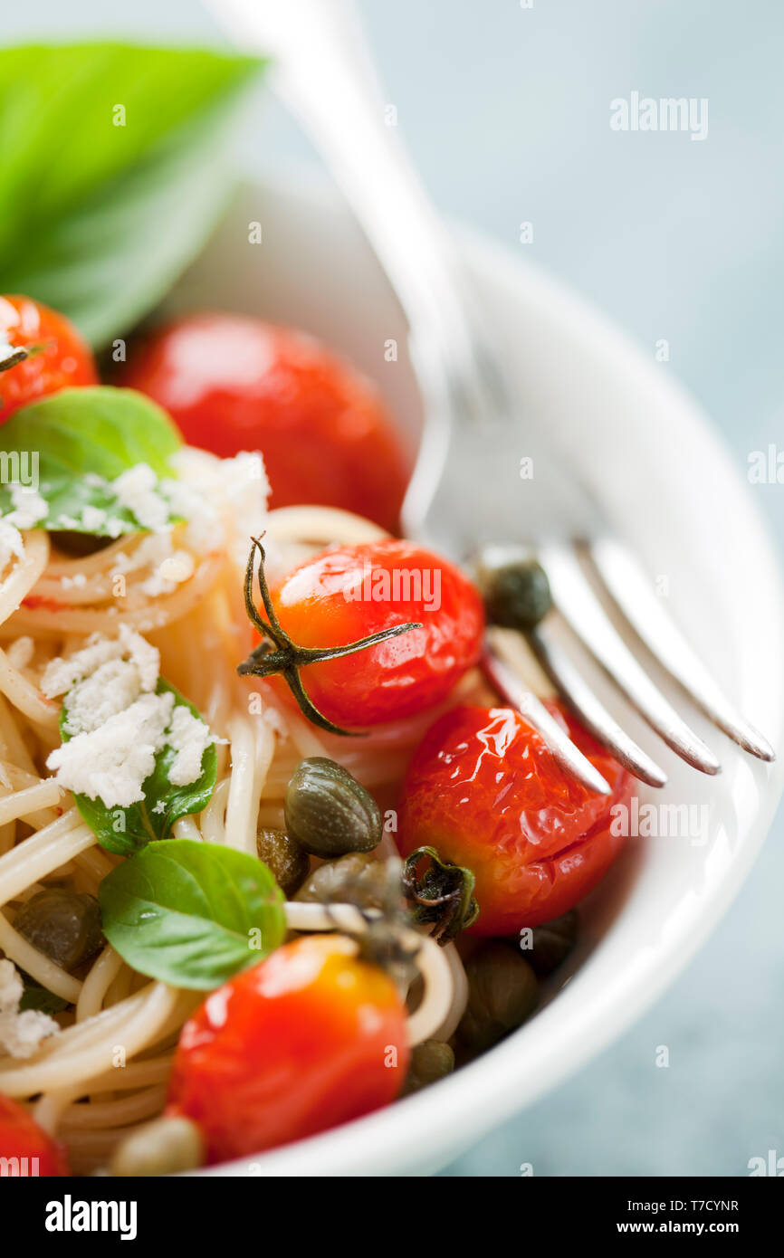 Pasta with cherry tomatoes Stock Photo