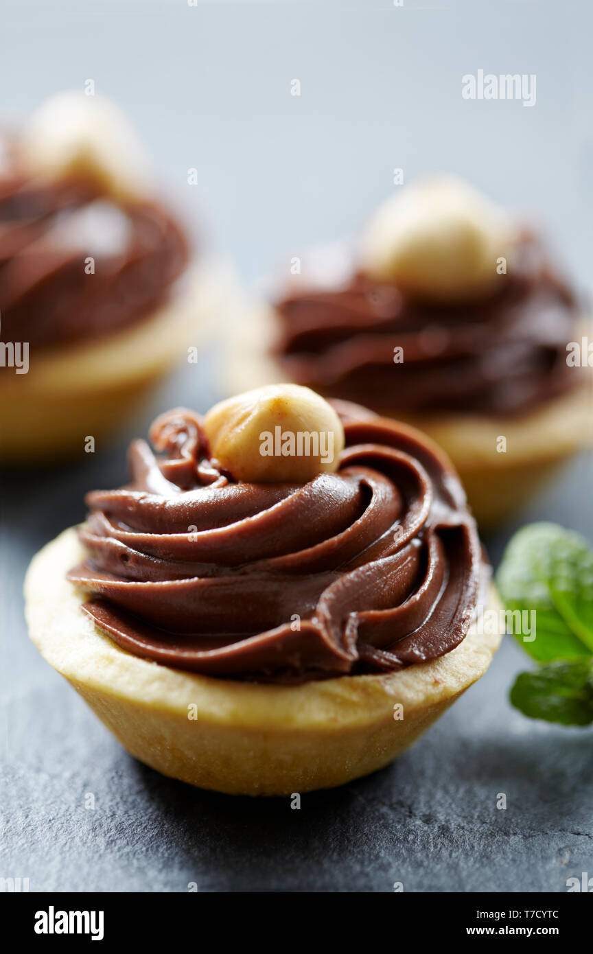 mini tarts filled with chocolate praline Stock Photo