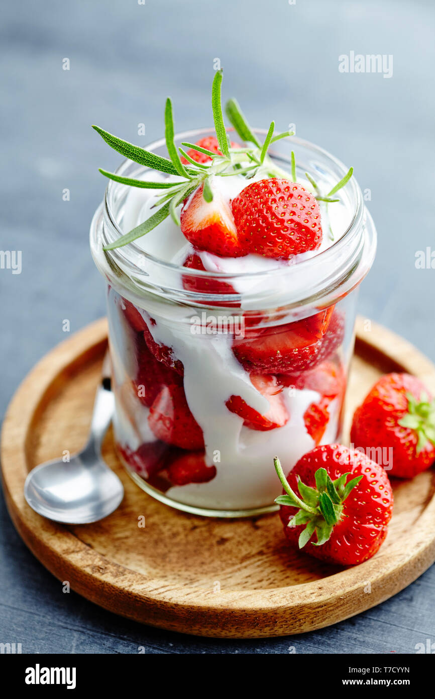 fresh strawberries with cream Stock Photo
