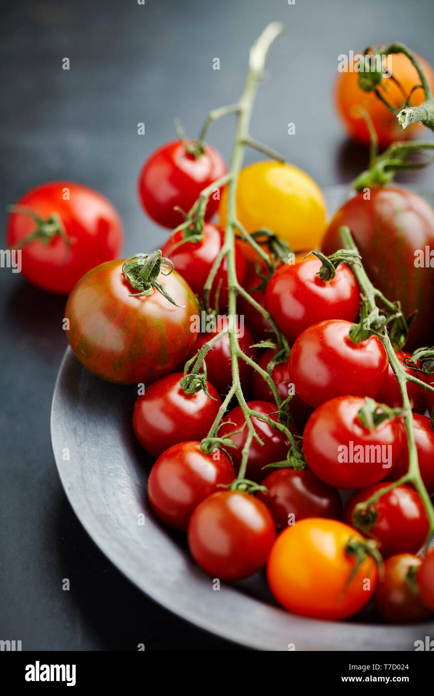 Mix of different types of tomatoes Stock Photo