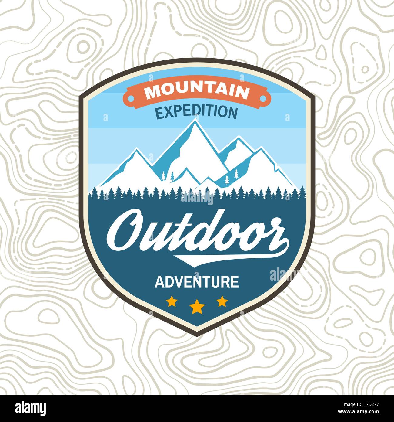 Mountain expedition patch. Vector illustration. Concept for shirt or badge, print, stamp or tee. Vintage typography design with winter mountain silhouette. Stock Vector