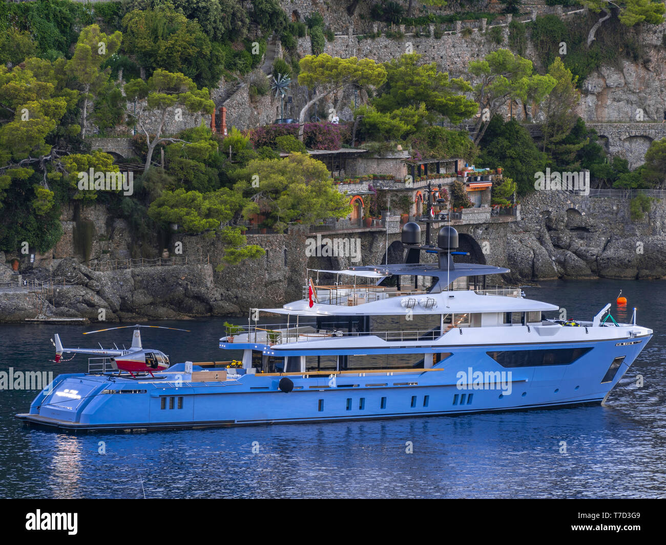 Luxury yacht in Prtofino Harbor, Italy Stock Photo