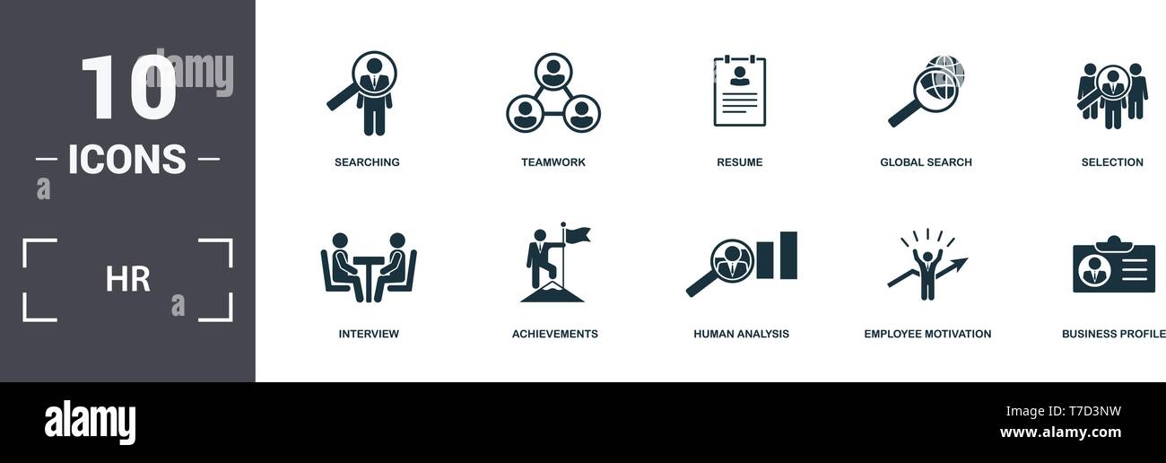 Human Resources icons set collection - Human Resources Icons Set Collection Includes Simple Elements Such As Searching Teamwork Resume Global Search Selection Achievements And Human A T7D3NW 
