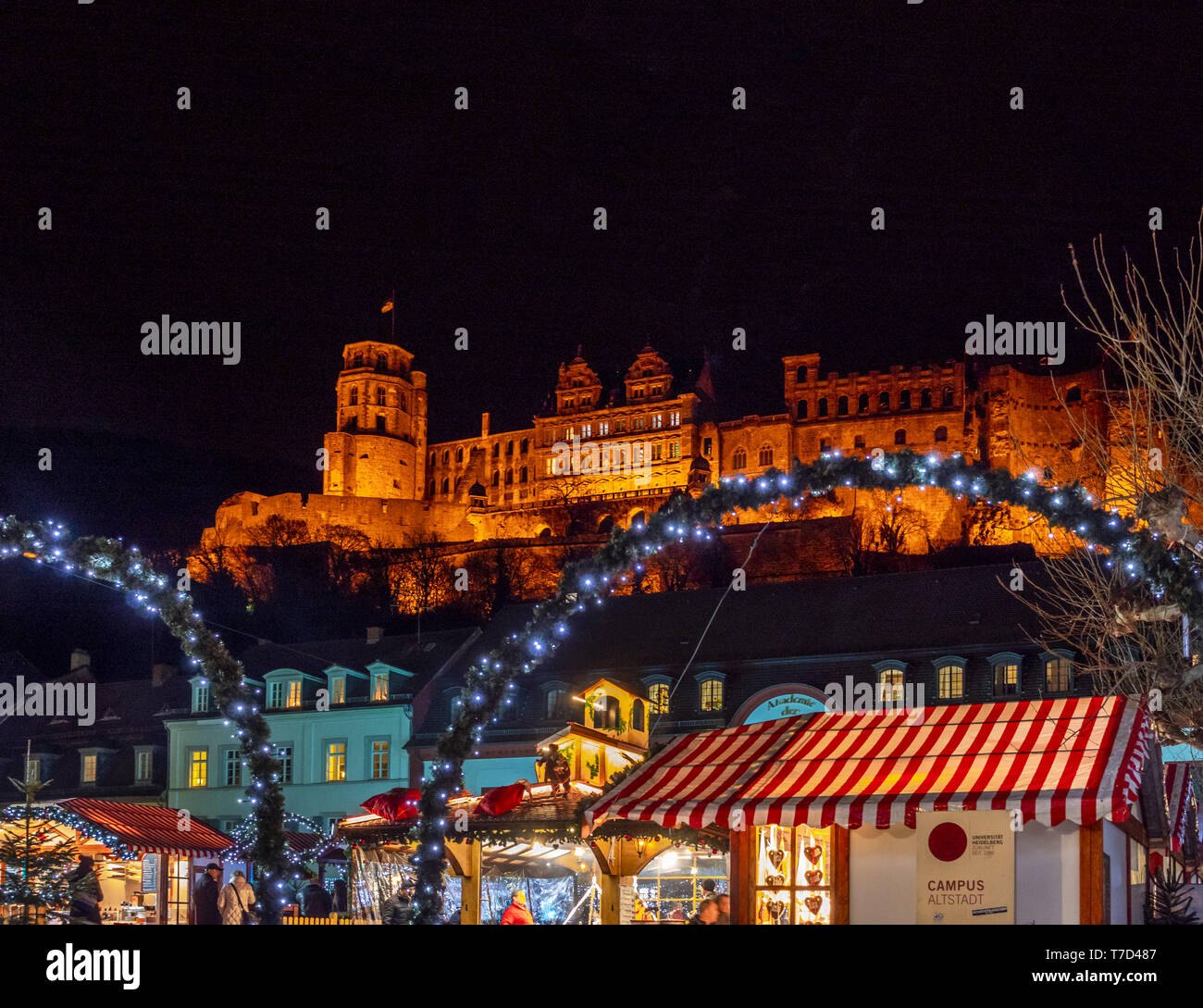 Christmas market at the Karlsplatz in Heidelberg, Baden-Wurttemberg, Germany Stock Photo