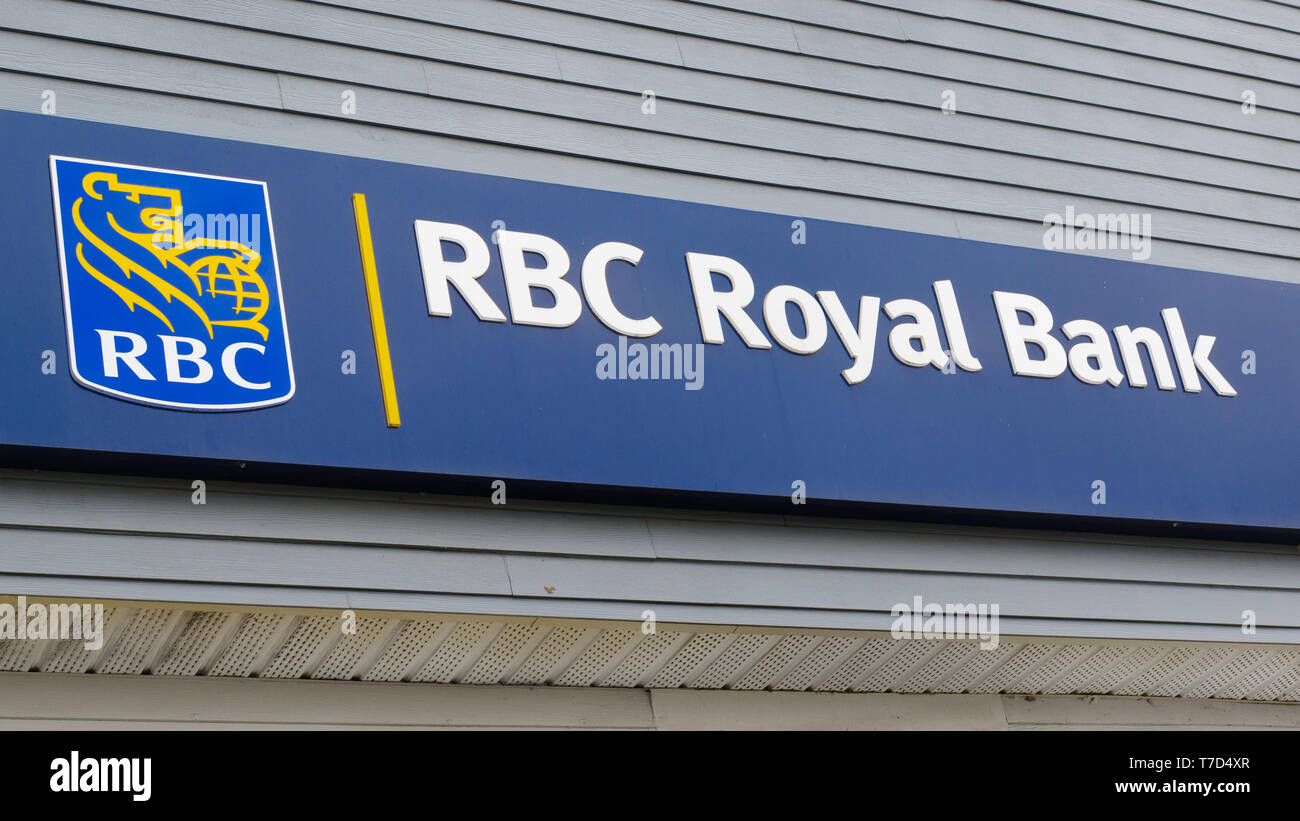 Shubenacadie, Canada - May 05, 2019: RBC sign. The Royal Bank of Canada, or RBC, is Canada's largest bank. RBC is headquartered in Toronto, ON. Stock Photo