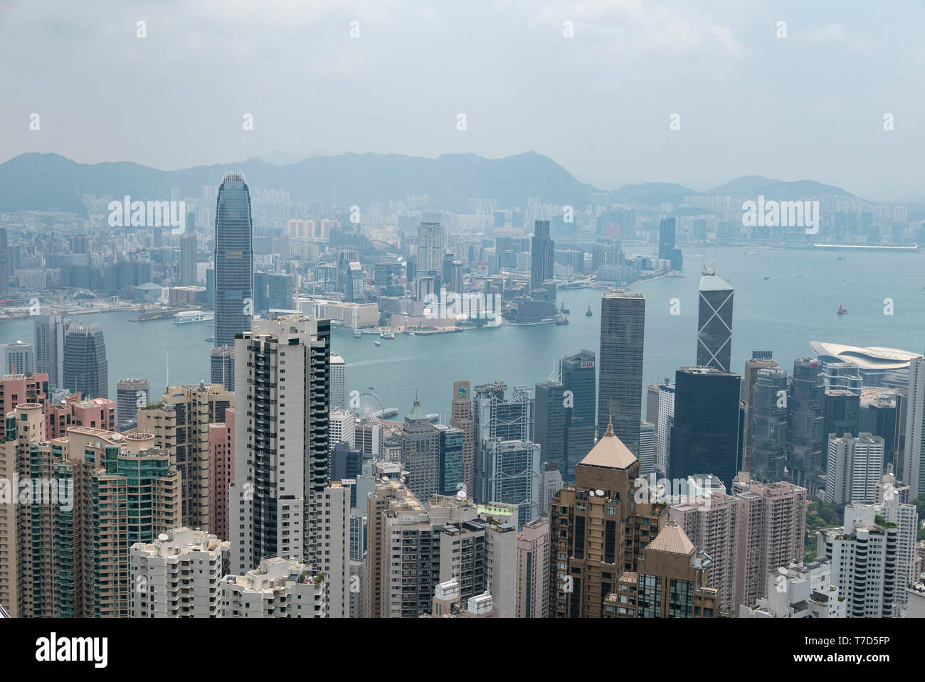 Hong Kong city view from Victoria Peak accross to Kowloon Stock Photo
