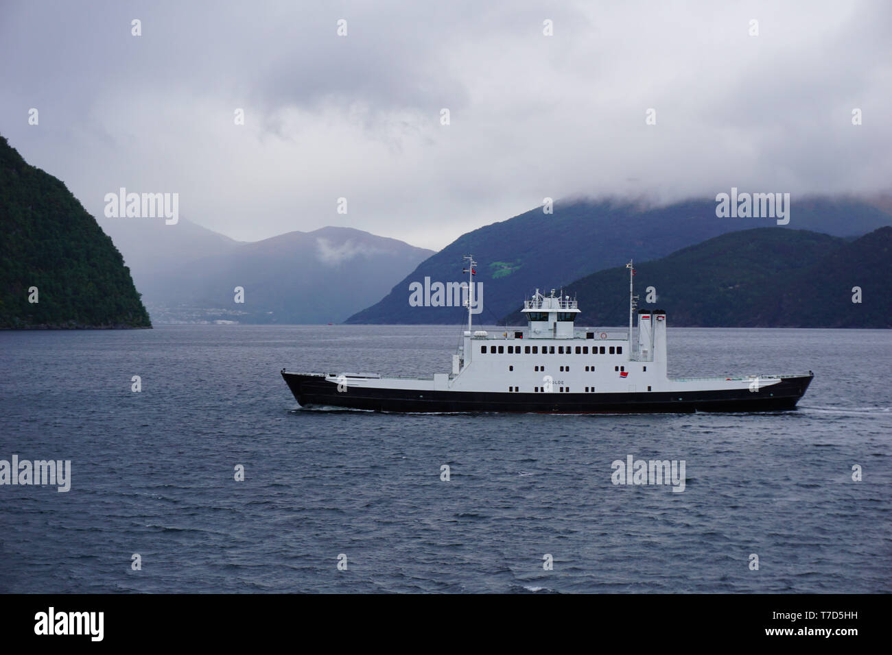 car ferry on a cloudly day in norway Stock Photo