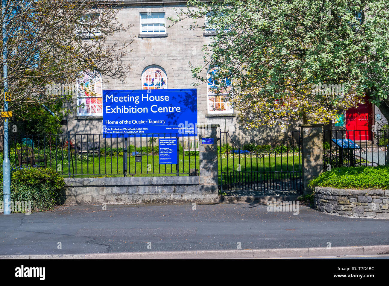Kendal Cumbria UK April 21st 2019 Quaker Meeting House Sign Stock Photo