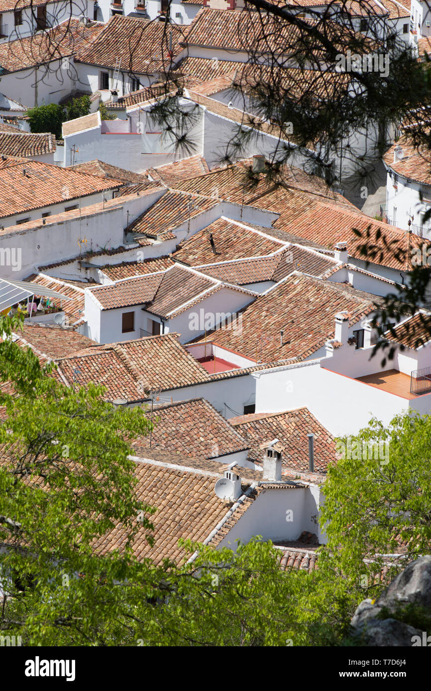 Spanish rooftops Grazalema Spain, roofs of spanish houses, Andalusia. Stock Photo