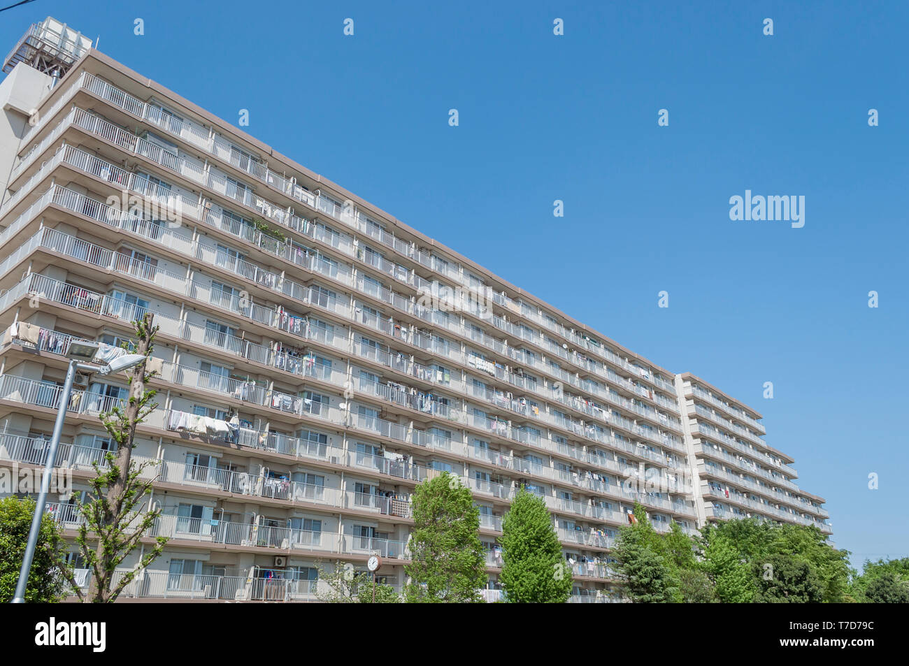 Modern Japanese residential apartment buildings quarter. Fragment of modern urban geometry. Stock Photo
