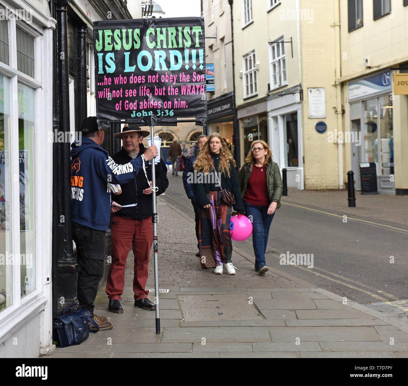 Christian men spreading the word of God in Ludlow Shropshire, Uk Stock Photo