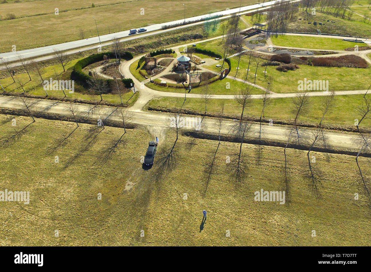 Aerial view of a beautiful garden. Stock Photo