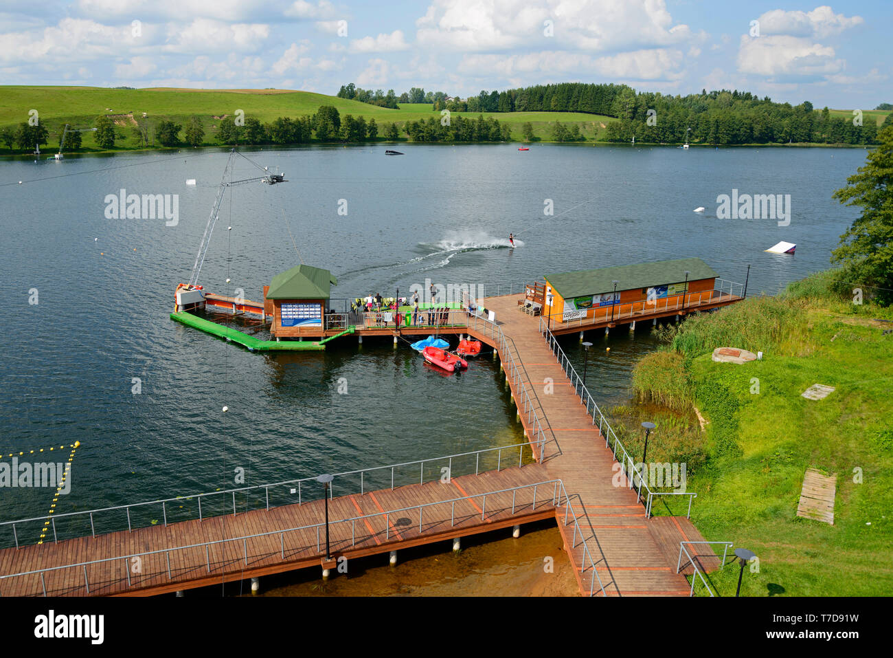 Water-skiing near Leszczewo, Podlasie, Poland Stock Photo