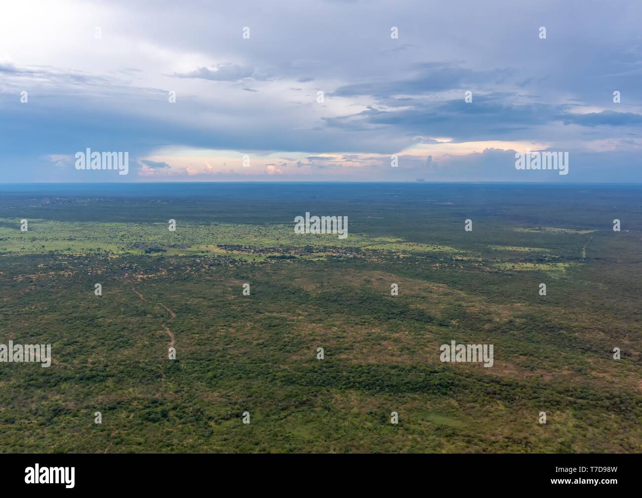 Aerial picture of the landscape of Zambia near river Sambesi Stock Photo