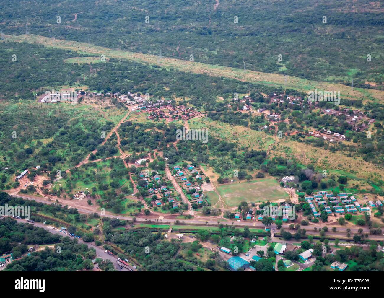 Aerial picture of the city of Victoria Falls  in Zimbabwe Stock Photo