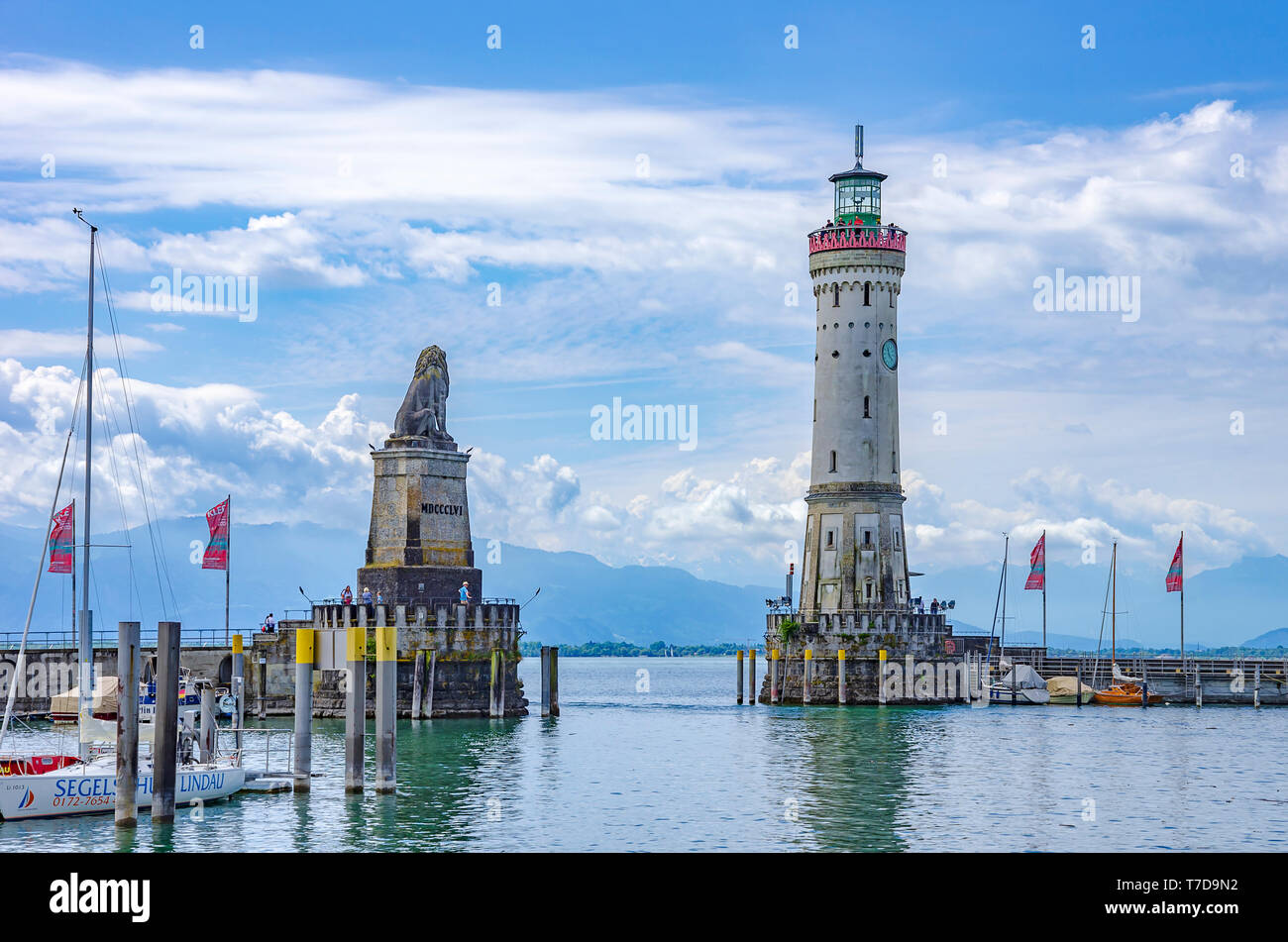 Lindau in Lake Constance, Bavaria, Germany, Europe View of the harbour entrance with the