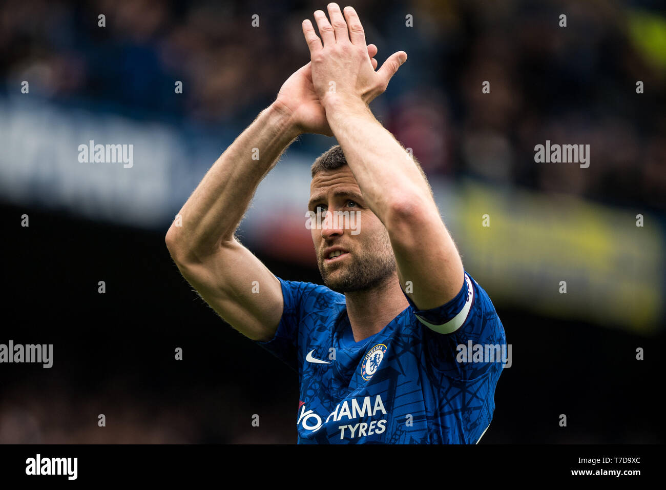 LONDON, ENGLAND - MAY 05: Gary Cahill of Chelsea FC during the Premier League match between Chelsea FC and Watford FC at Stamford Bridge on May 5, 2019 in London, United Kingdom. (Photo by Sebastian Frej/MB Media) Stock Photo