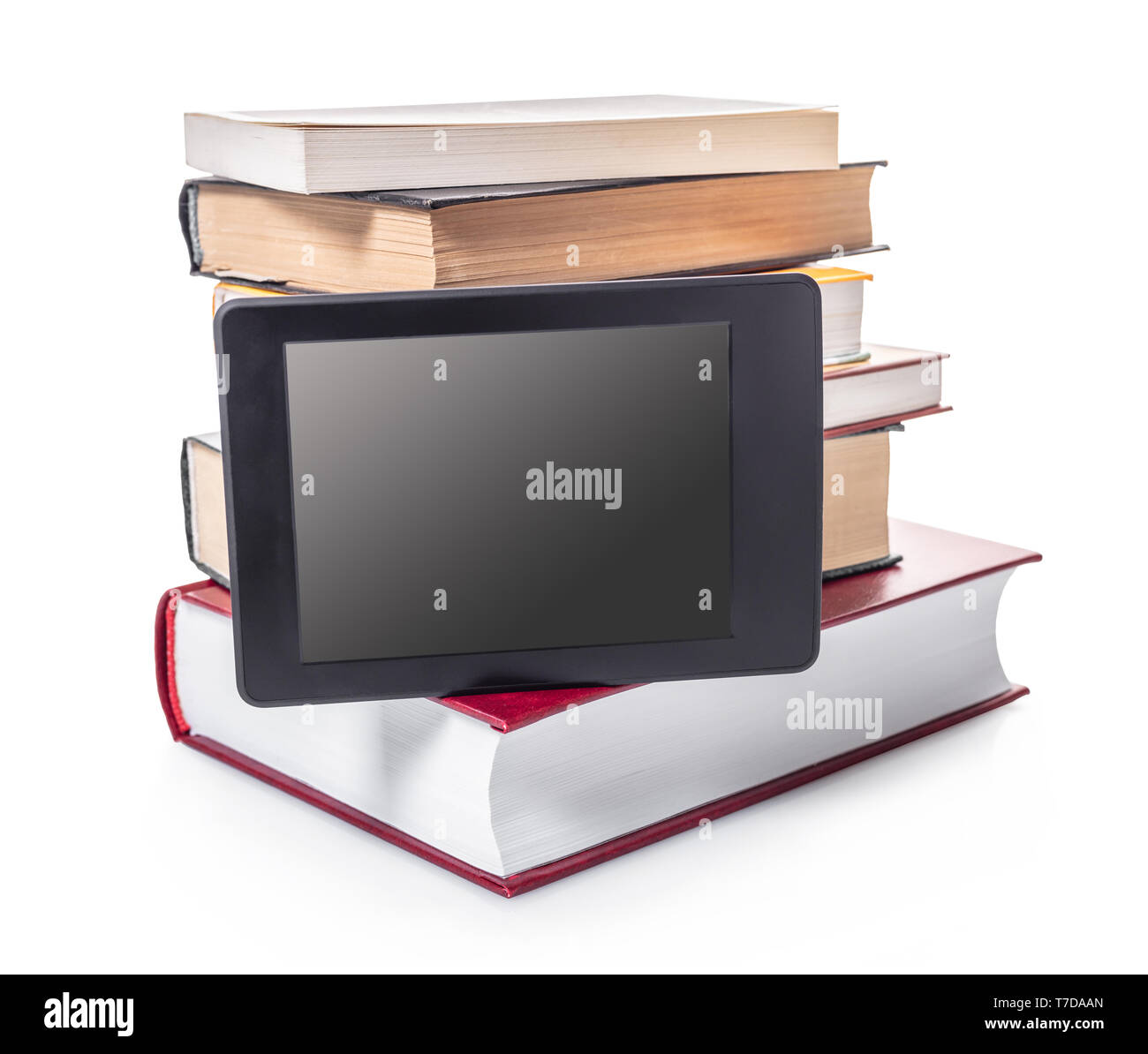electronic and paper books on white isolated background Stock Photo - Alamy