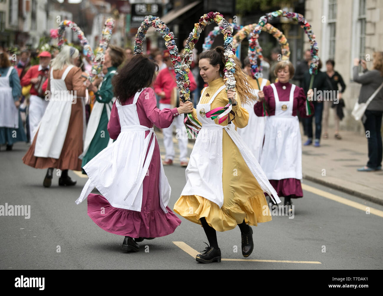 Ladies from The Knots of May, dance during the Lewes Garland Day in