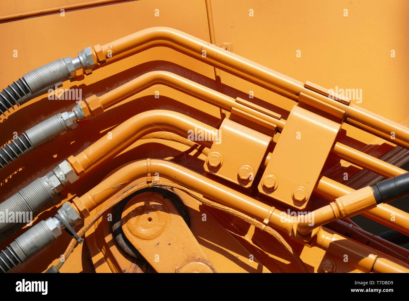Hydraulic connections on an excavator arm of an excavator on a
