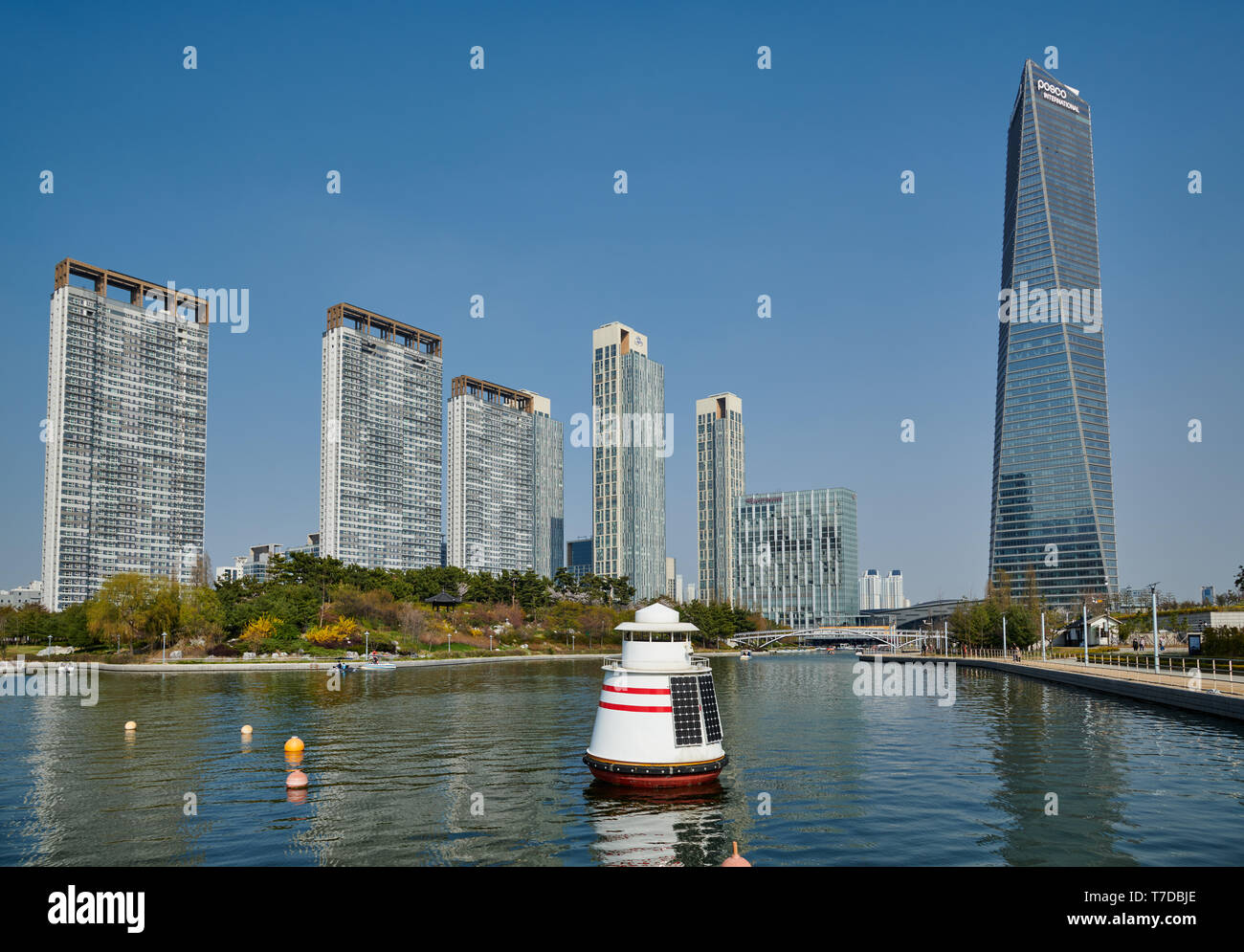 Central Park in Songdo International Business District with skyscraper in the back, Incheon City,  South Korea Stock Photo