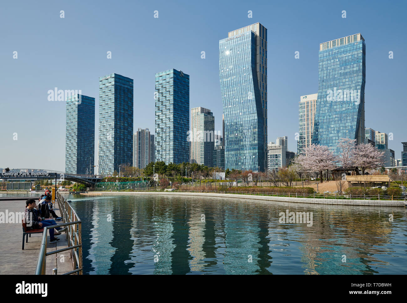 Central Park in Songdo International Business District with skyscraper in the back, Incheon City,  South Korea Stock Photo