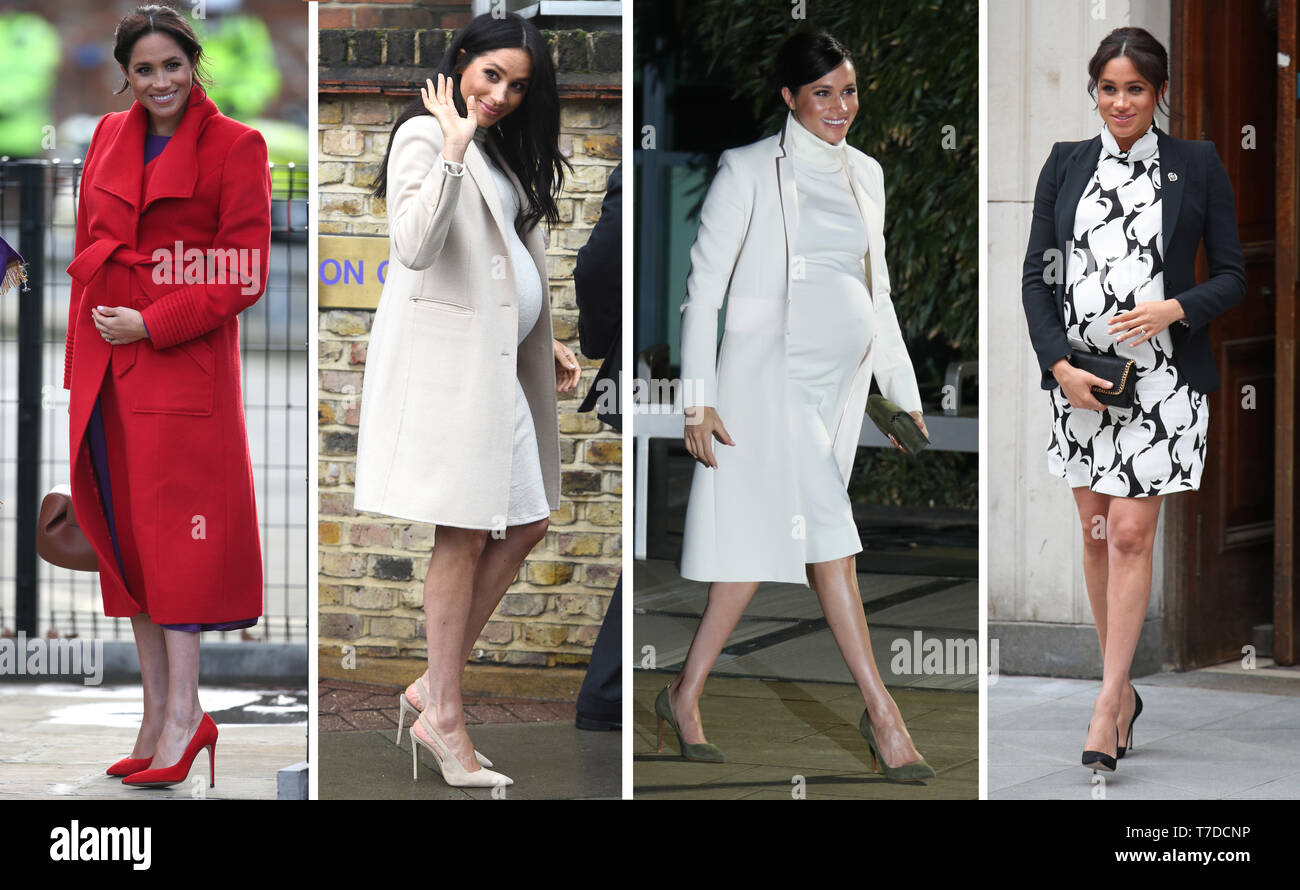 Undated photos of the Duchess of Sussex pictured on a number of royal engagements, as she had a busy pregnancy in what was her first year as a member of the royal family. Stock Photo