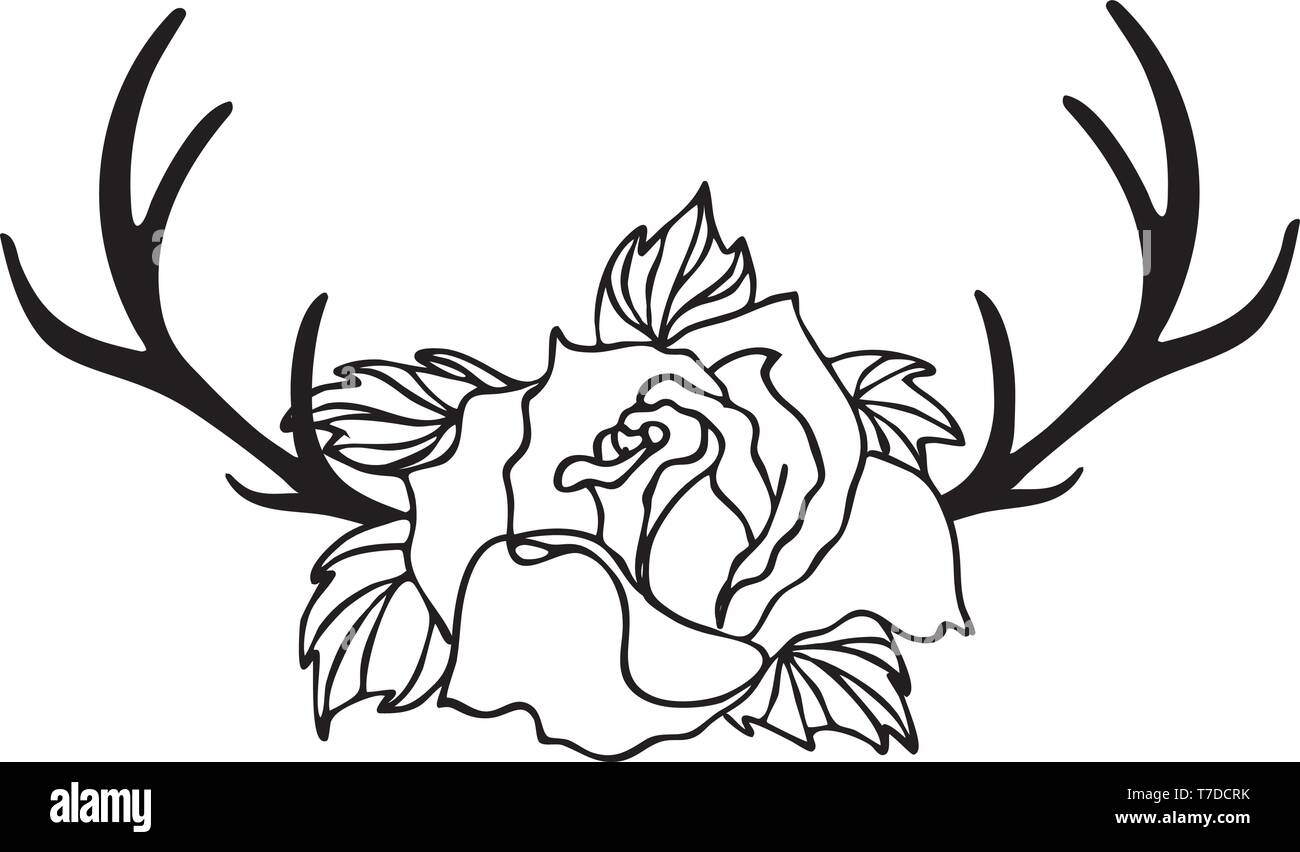 tattoo of deer head with red rose vector design 35635612 Vector Art at  Vecteezy