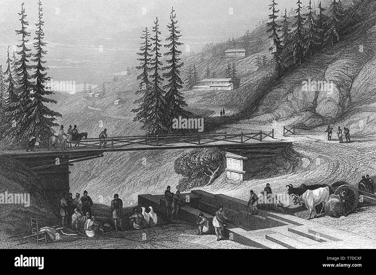 The bridge connecting Shimla with Chhota Shimla, originally erected in 1829 by Lord Combermere, Shimla, 1850s Stock Photo